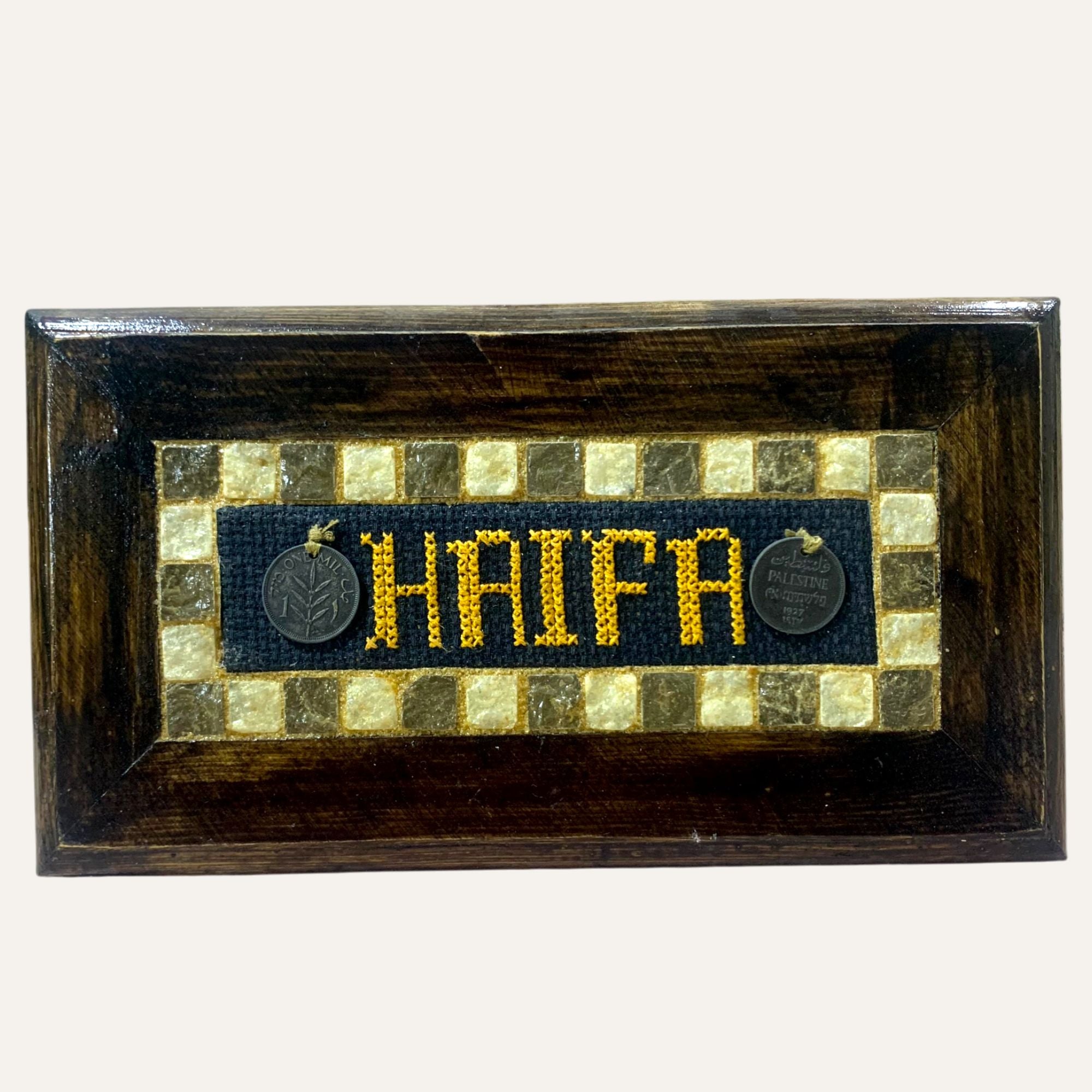 Curated visual reference: Gallery Detail: Handmade Haifa Mosaic Wall Decor With Palestinian Embroidery Vintage Coins