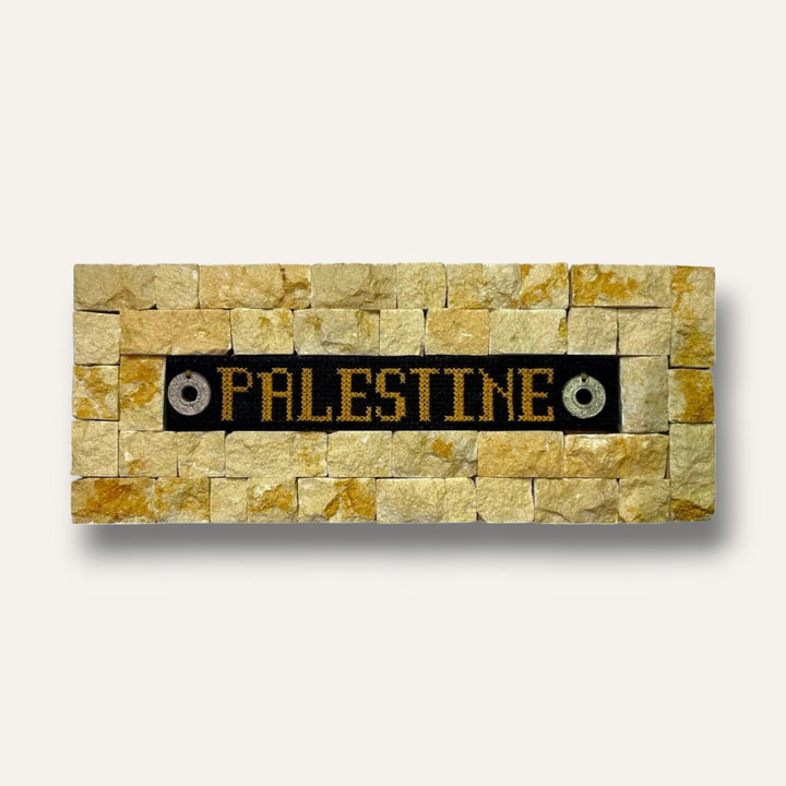 Pal-Mosaic Palestine embroidery framed by natural Jerusalem limestone decor mosaic stones