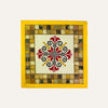 Palestinian flower embroidery art in red black and yellow thread framed with mosaic tiles by Pal-Mosaic