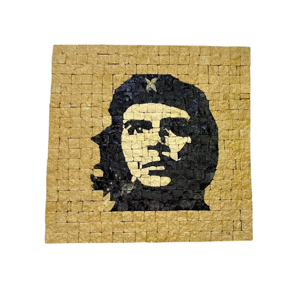 Pal-Mosaic handmade Che Guevara mosaic crafted with small square tiles in black and gold colors