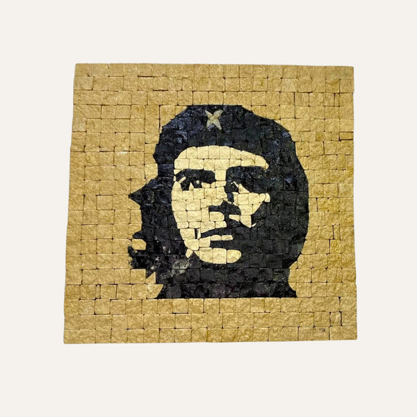 Pal-Mosaic handmade Che Guevara mosaic crafted with small square tiles in black and gold colors