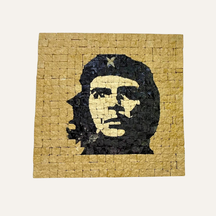 Pal-Mosaic handmade Che Guevara mosaic crafted with small square tiles in black and gold colors