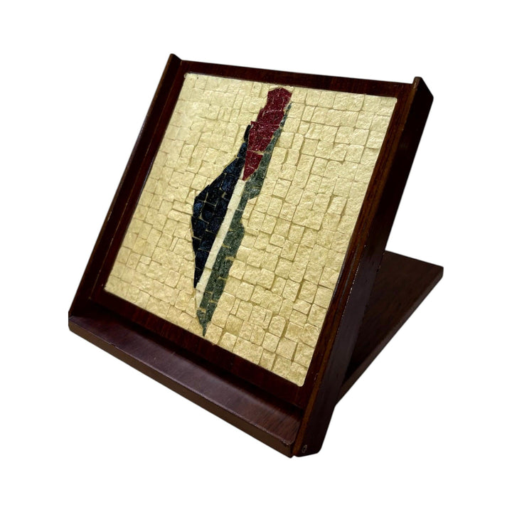 Pal-Mosaic handmade Palestine flag decor on a wooden stand with mosaic tile design