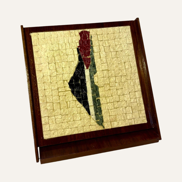 Pal-Mosaic handmade Palestine flag decor mosaic with wooden frame showcasing Palestine map in flag colors