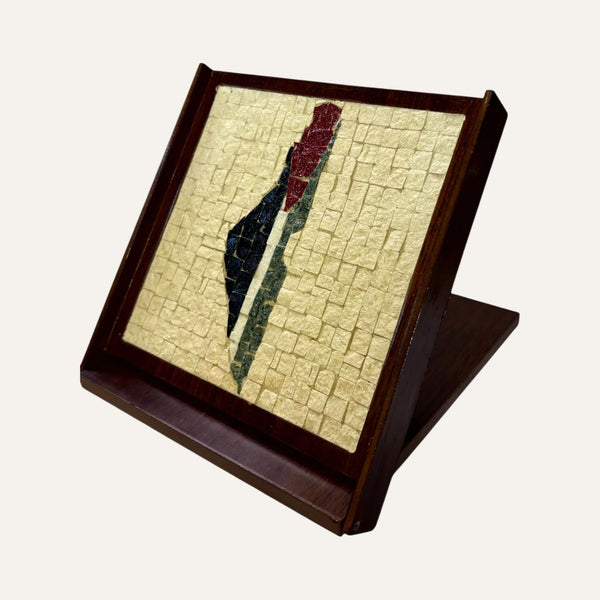 Pal-Mosaic handmade Palestine flag decor on a wooden stand with mosaic tile design