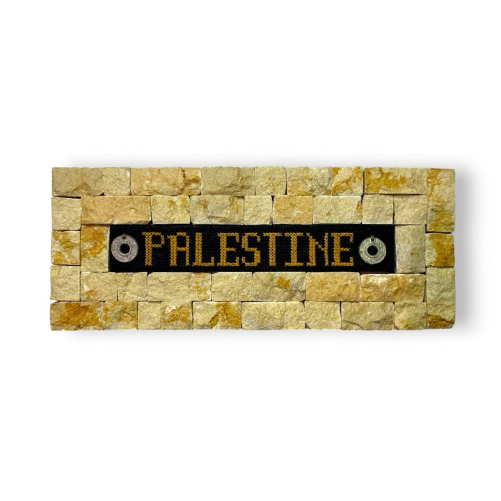 Pal-Mosaic Palestine embroidery framed by natural Jerusalem limestone decor mosaic stones