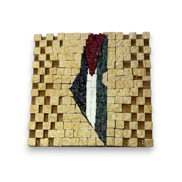 Pal-Mosaic Palestine flag mosaic art made from small textured tiles with raised beige border
