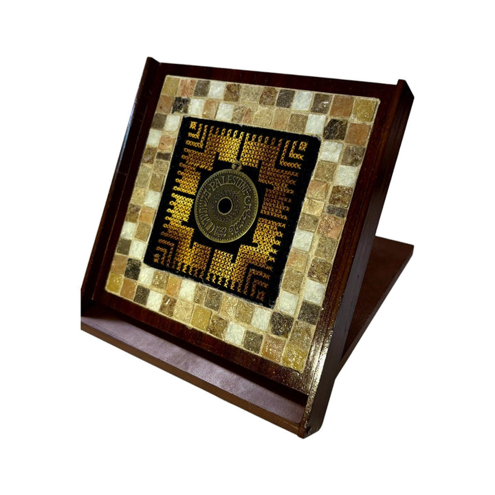 Pal-Mosaic traditional Palestinian art gift mosaic and embroidery on wooden stand