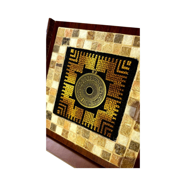 Pal-Mosaic handcrafted mosaic and embroidery piece featuring traditional Palestinian art gift design with intricate patterns