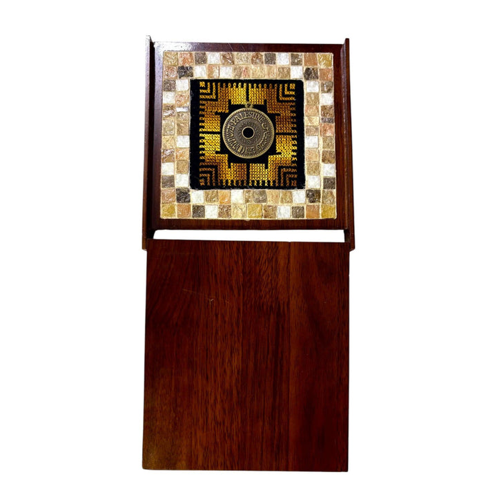 Pal-Mosaic wooden box with intricate mosaic and embroidery square, traditional Palestinian art gift