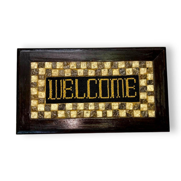 Pal-Mosaic welcome home mosaic wall decor with black and gold embroidery and checkered design