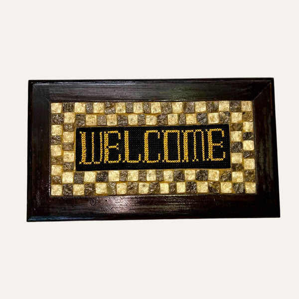 Pal-Mosaic welcome home mosaic wall decor with black and gold embroidery and checkered design