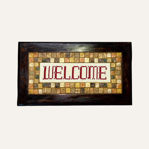 Pal-Mosaic welcome home mosaic wall decor with embroidery and stone tile frame